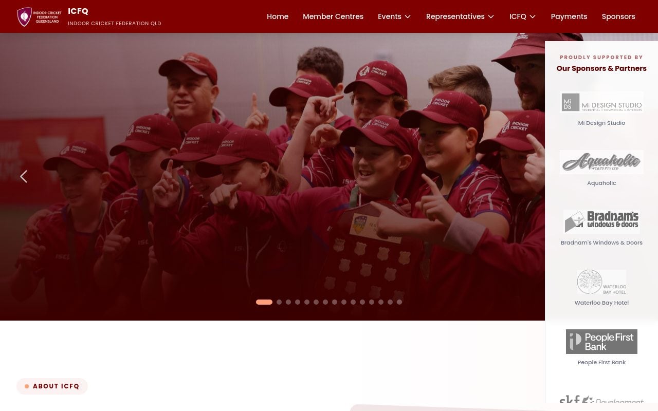 The Indoor Cricket Federation Queensland home page as it appears today