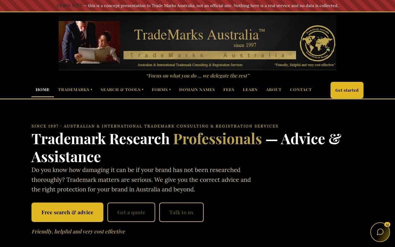 The Trademarks Australia home page as it appears today